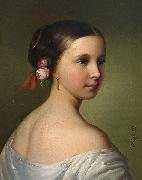 unknow artist Portrait of a young woman with roses in her hair painting